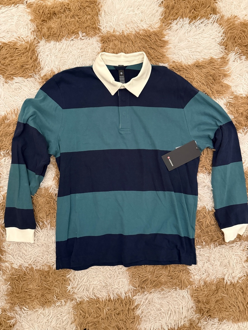 lululemon athletica Teal & Navy Striped Long-Sleeve Rugby Polo
